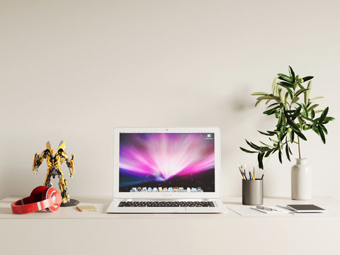  办公用品 桌面摆件 笔记本电脑 耳麦su模型 