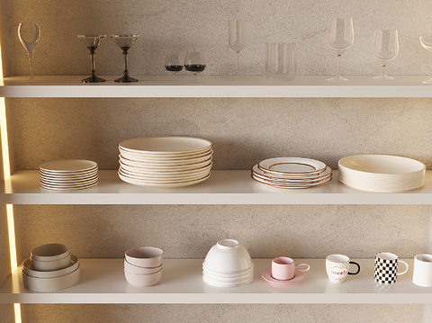  餐具摆件 碗碟 酒杯 杯子su模型 