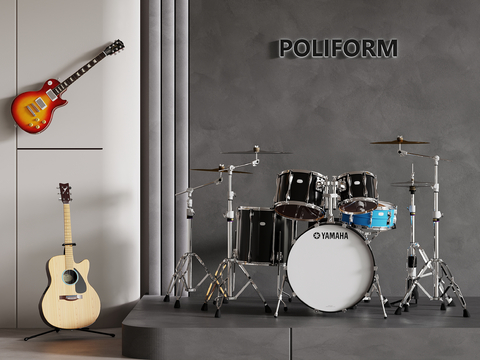  乐器 架子鼓 吉他su模型 