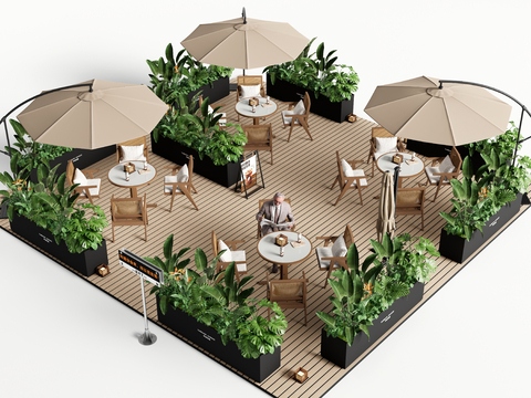  户外桌椅 商业外摆区su模型 