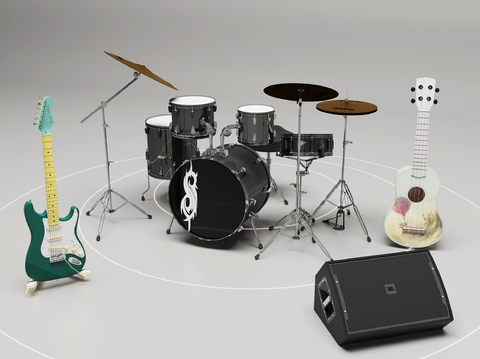  乐器 架子鼓 吉他su模型 