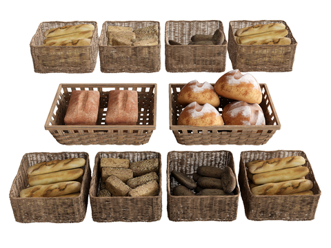  食物面包 法棍 碱水面包su模型 