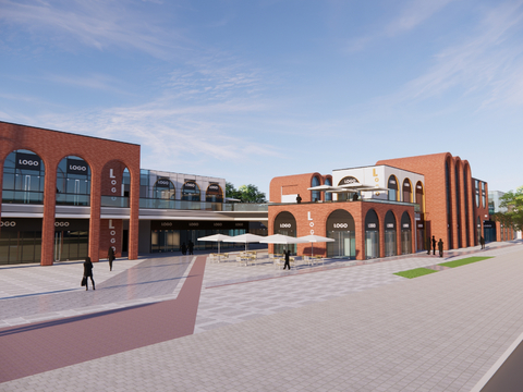  现代商业街 步行街su模型 