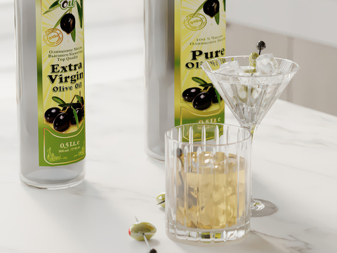  酒水 酒杯 酒瓶 冰块su模型 