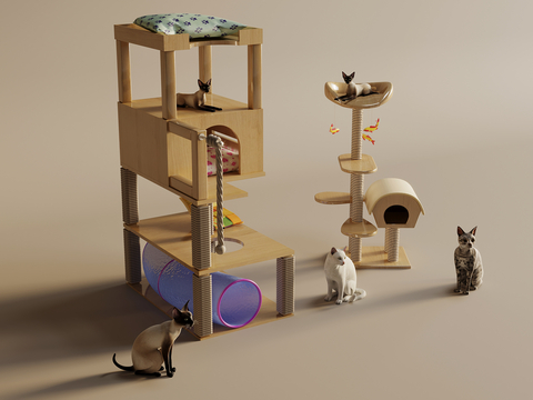  宠物用品 猫爬架 宠物窝 动物su模型 