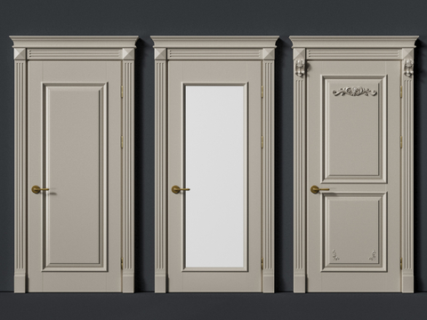 简欧单开门 卧室门su模型