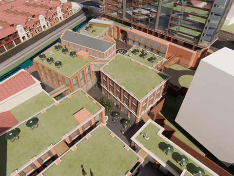  商业区鸟瞰su模型 