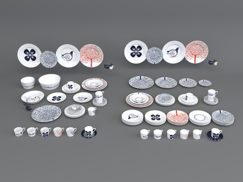  菜盘 盘子 花纹碗碟 陶瓷水杯su模型 