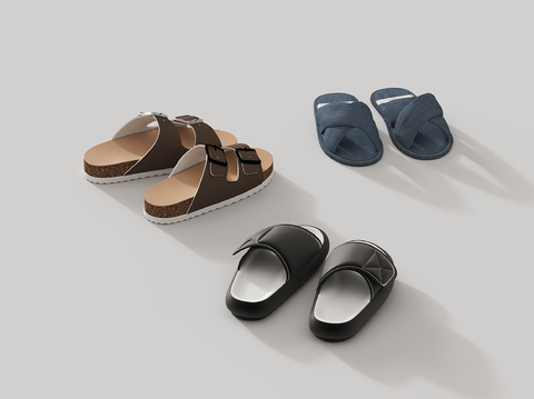  现代鞋子 拖鞋 布拖鞋 凉拖鞋 男性拖鞋su模型 