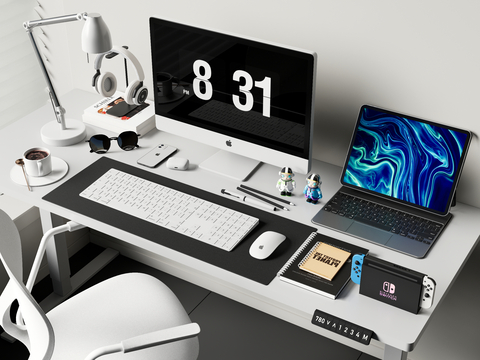  办公用品 桌面摆件 台式电脑 台灯su模型 