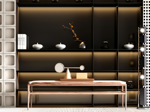  新中式脚踏 床尾凳su模型 