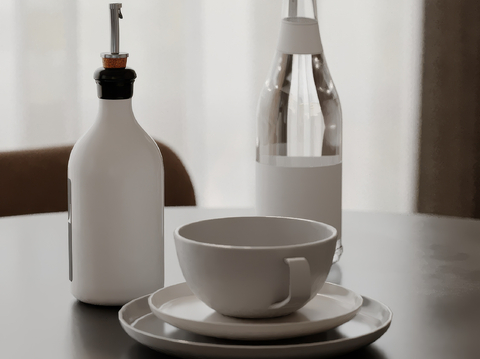  现代餐具 咖啡杯 盘子 水瓶su模型 
