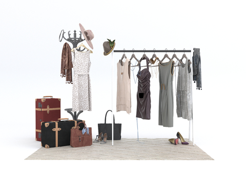  女士服装 连衣裙 长裙 箱包su模型 