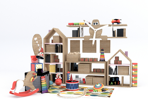  积木玩具 摇摇马 小火车su模型 