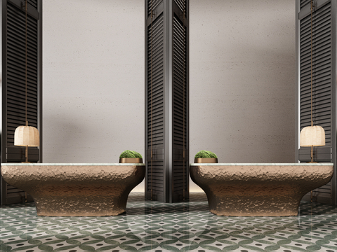  接待台 前台 水吧台su模型 