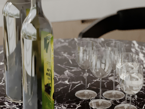  酒水 高脚杯 酒瓶su模型 