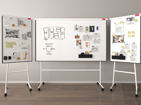  现代白板 展示板 写字板 移动白板su模型 