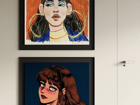 中古风装饰画 人像画 艺术画 挂画su模型