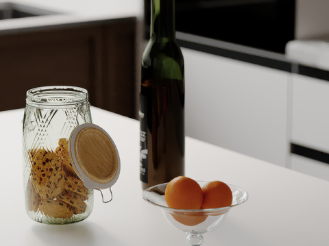  酒瓶 杯子 果盘su模型 