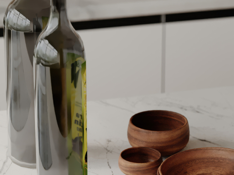  酒瓶 杯子 托盘su模型 