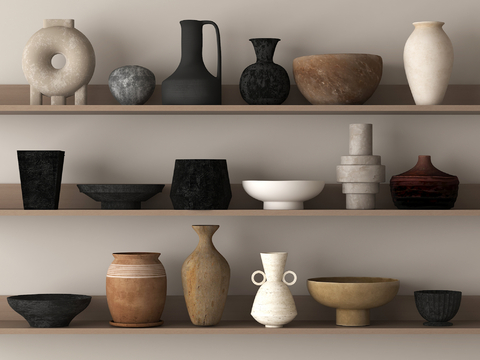  侘寂花瓶 陶瓷 陶罐 器皿su模型 