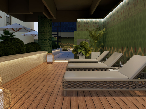  泳池躺椅 沙滩躺椅su模型 