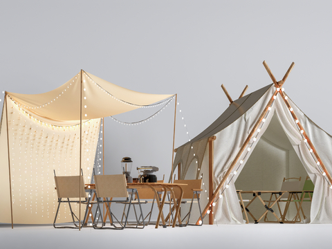  现代露营帐篷 户外桌椅su模型 