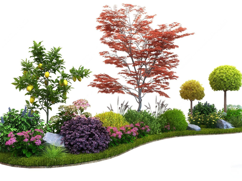  植物造景 植物堆 花镜su模型 