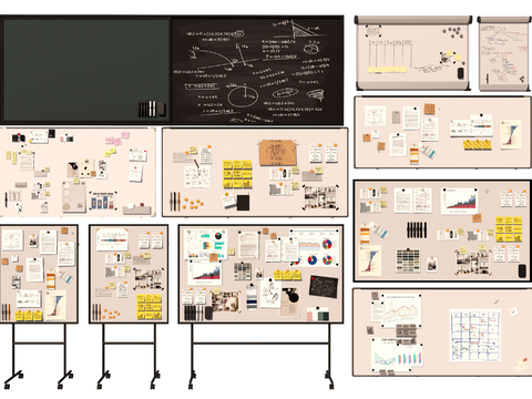  办公白板 便签贴 留言板su模型 