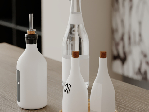  酒瓶 杯子 托盘su模型 