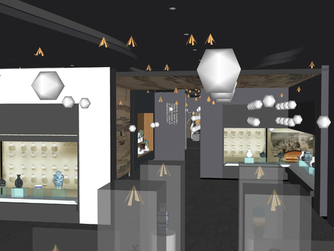  新中式博物馆 展览馆su模型 