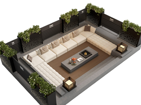 户外下沉卡座沙发su模型