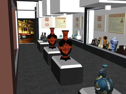  新中式博物馆 展览馆su模型 