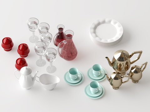  餐盘 茶具 酒杯 酒器su模型 