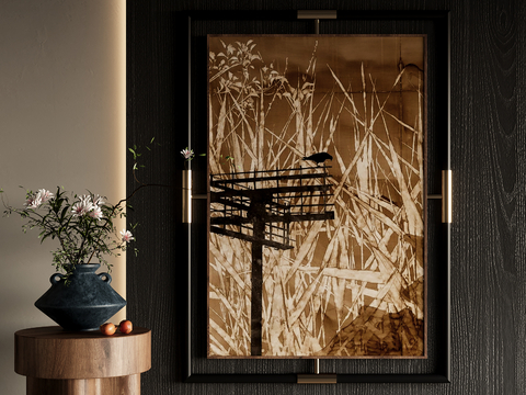 新中式装饰画 艺术画 挂画su模型