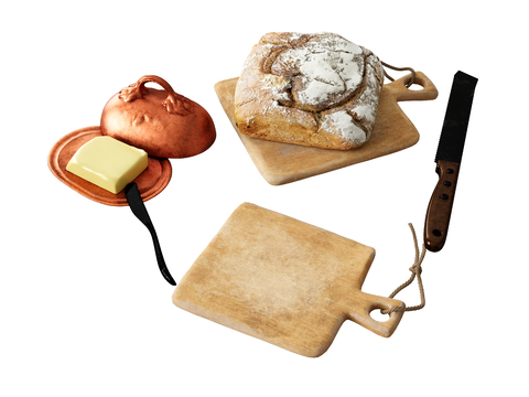  食物 美食 面包 黄油 砧板su模型 