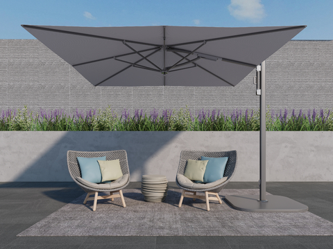  户外椅 藤编椅 庭院椅 遮阳伞su模型 