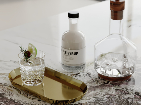  酒水 酒杯 酒瓶 杯子 托盘su模型 