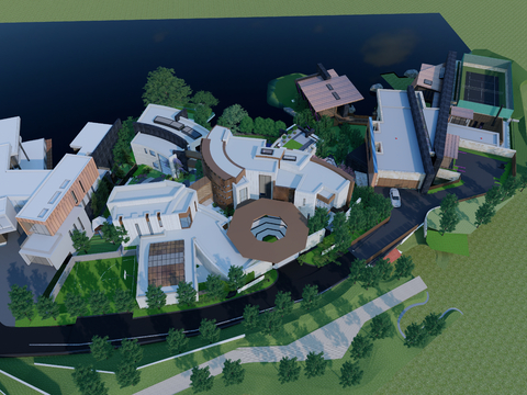  商业区鸟瞰su模型 