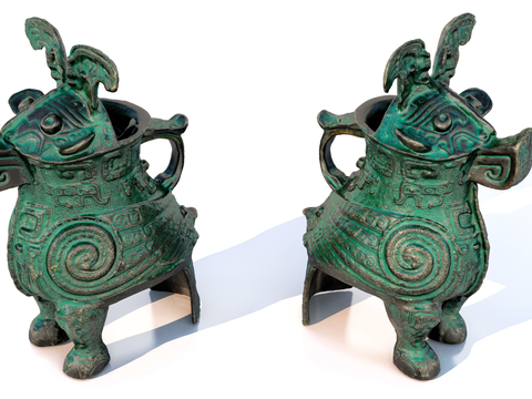  古文物 青铜杯 青铜猪su模型 