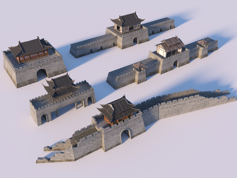  中式城门楼 城墙 古建筑su模型 