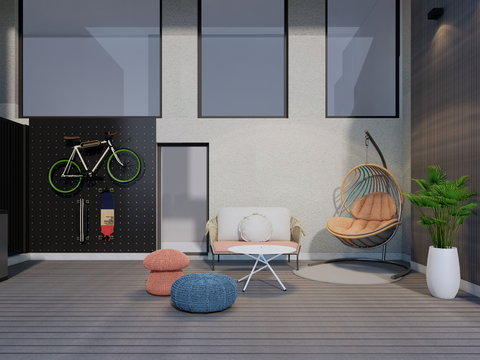  现代阳台 露台 屋顶花园su模型 