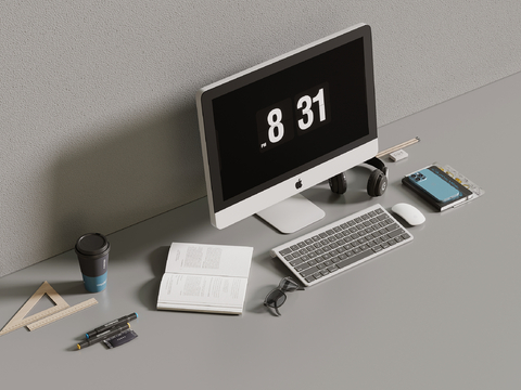  台式电脑 办公用品su模型 