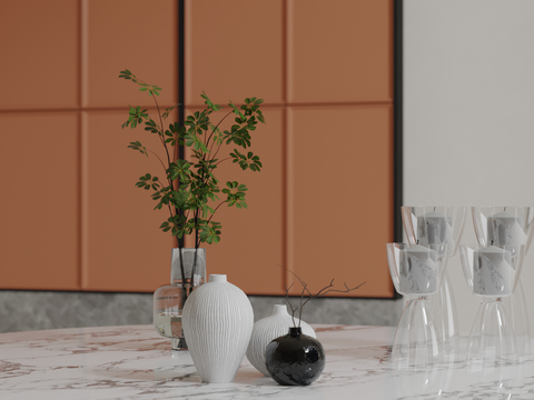  现代花瓶 陶瓷 陶罐 绿植su模型 