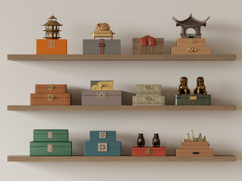  新中式盒子 收纳盒 装饰盒su模型 