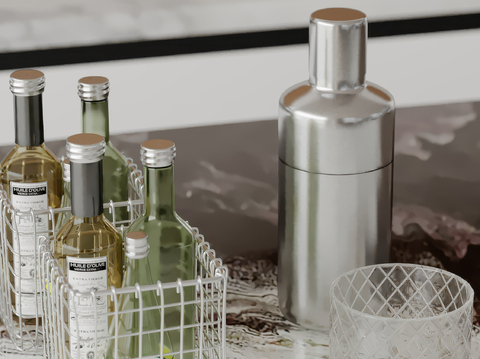  酒水 酒瓶 洋酒 酒杯su模型 