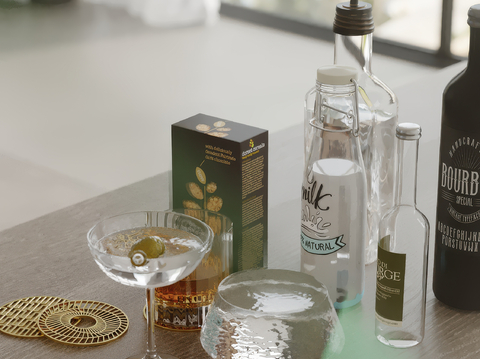  酒水 酒瓶 酒杯 香槟su模型 