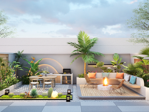  户外沙发 卡座沙发 烧烤架su模型 