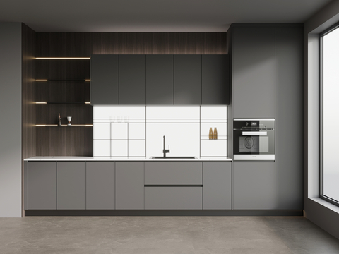  现代西厨 橱柜su模型 