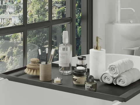  洗浴用品 洗发水 毛巾 牙刷su模型 